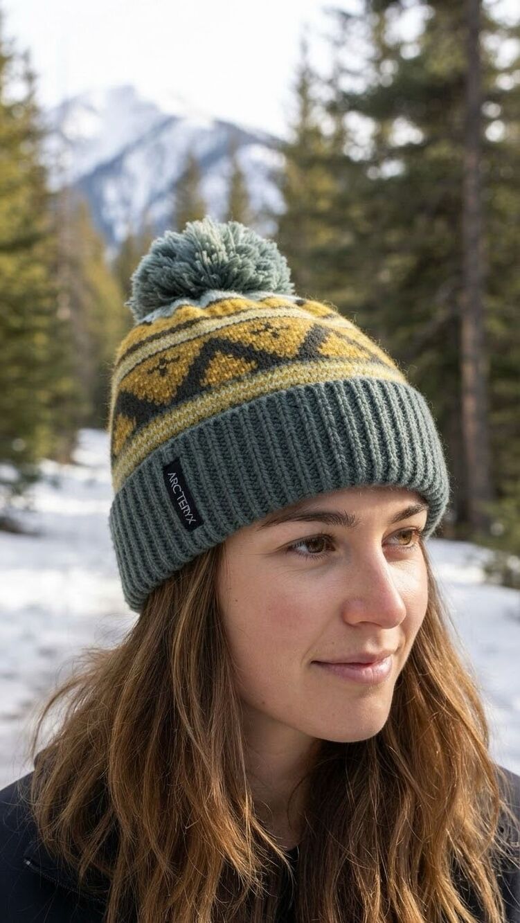 Arc’teryx Vintage Nordic Pom Pom Beanie Hat Green Mustard Yellow Winter Gorpcore
